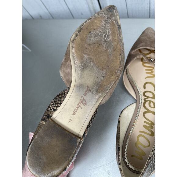 Sam Edelman Tan Suede RINA Pointed Toe d'Orsay Copper Snake Print Flats Sz 7 - Picture 5 of 5